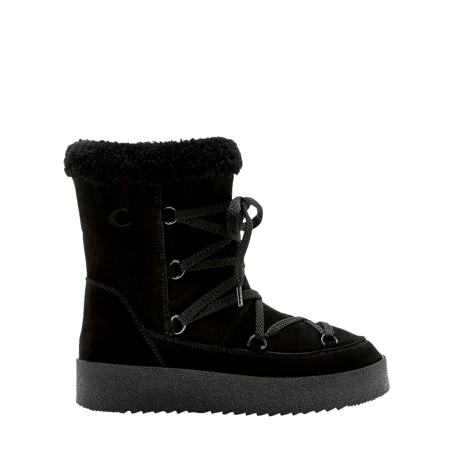 La Canadienne Emery Suede Shearling Cuff Lace-Up Winter Boots Black Women's 7